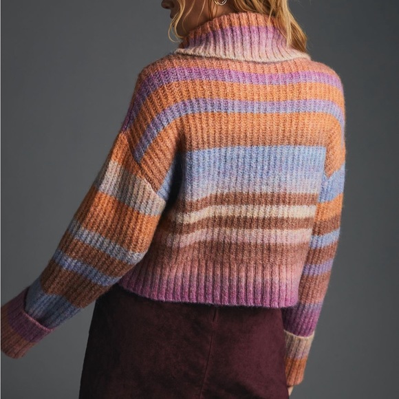 ✨ Anthropologie Striped Turtleneck Sweater Sz L - Picture 3 of 5